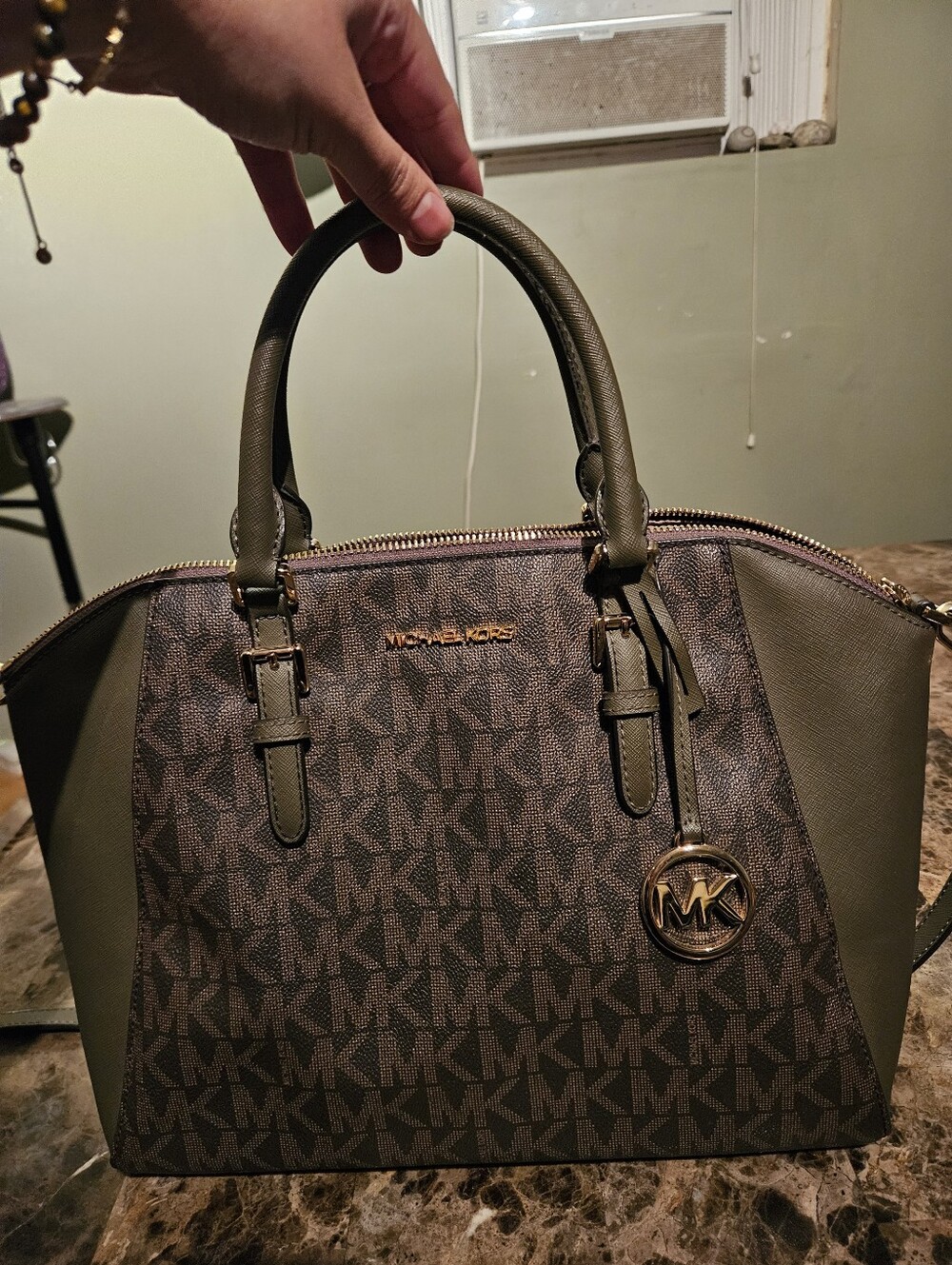 Brand New With Tags Michael Kors Olive & Brown Signature Satchel